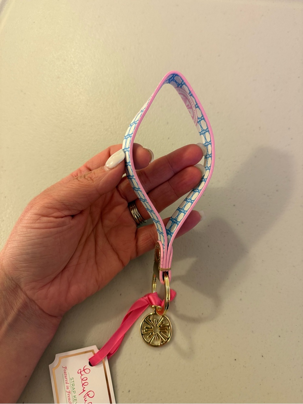 Lilly Pulitzer Strap Keychain in ‘Frenchie Blue Caning’ - *NWT* - Picture 9 of 16